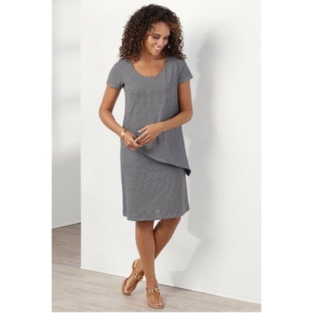 Soft Surroundings Leah Layered Jersey Stretchy Dress Striped Short-Sleeve M